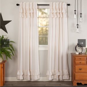 VHC Brand Simple Life Flax Antique White Ruffled Panel Set of 2 84x40